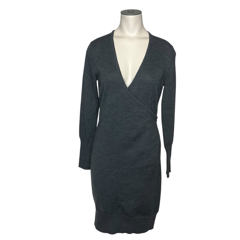 LOFT sz Medium Petite Wool Blend V-Neck Sheath Dress with Cuffed Long Sleeves